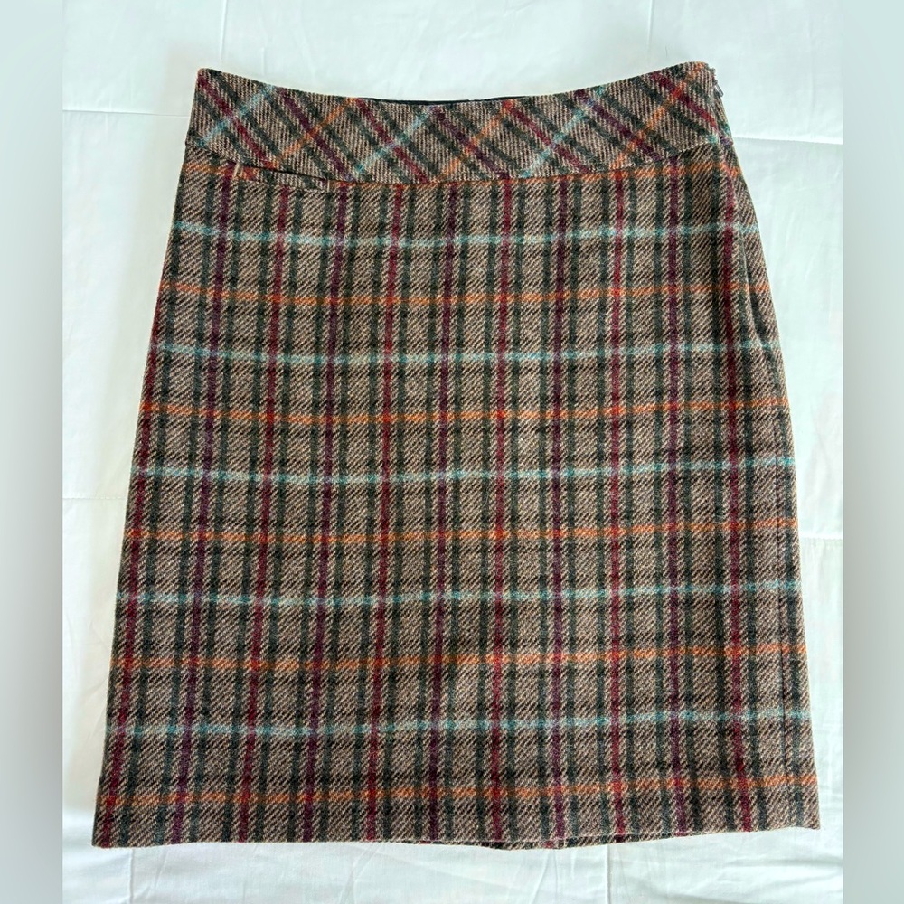 LL Bean Plaid Wool Pencil Skirt Size 10 Reg